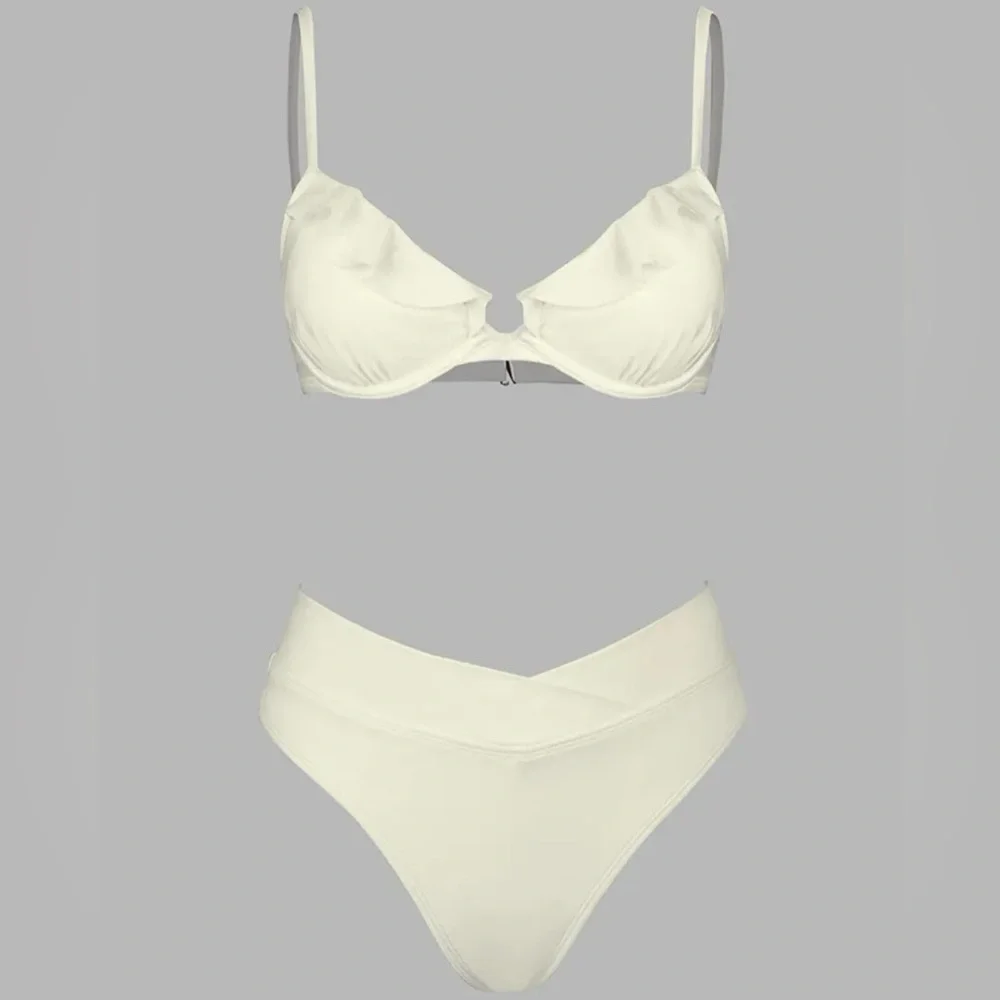 Cupshe underwire ruffle high waisted off-white bikini - size M - Picture 5 of 7